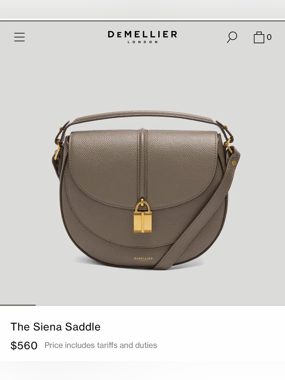Demellier The Siena Saddle Dark Taupe Grain Leather